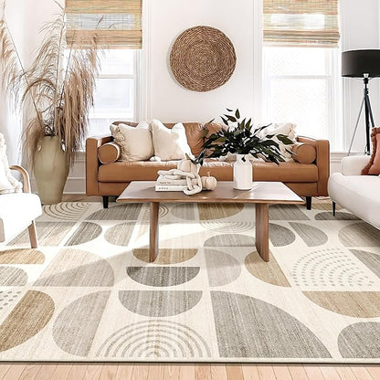 MUJOO Area Rug 6x9,Washable Rugs for Living Room Bedroom Dining Room,Large Boho Throw Floor Carpet Non Slip Soft Modern Abstract Bohemian Neutral Beige