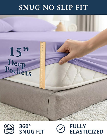 LANE LINEN 100% Organi Cotton Eco Friendly Bed Sheets Full Size, Fully Elasticized Naturally Cooling Soft & Comfy, Machine Washable Temperature Regulating Full Sheet Deep Pocket Bedding- Orchid Petal