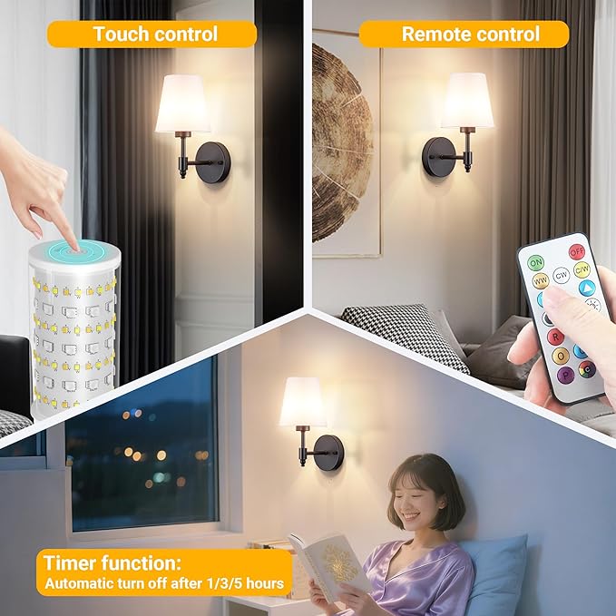 Battery Operated Wall Sconce: Renter Friendly Peel and Stick Adhesive Wall Light Easy to Install, Rechargeable Wireless Wall Lamp for Bedroom Living Room DIY Home Wall Decor