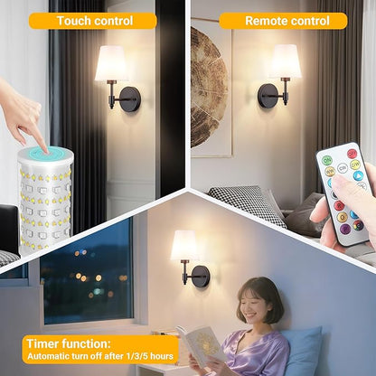 Battery Operated Wall Sconce: Renter Friendly Peel and Stick Adhesive Wall Light Easy to Install, Rechargeable Wireless Wall Lamp for Bedroom Living Room DIY Home Wall Decor