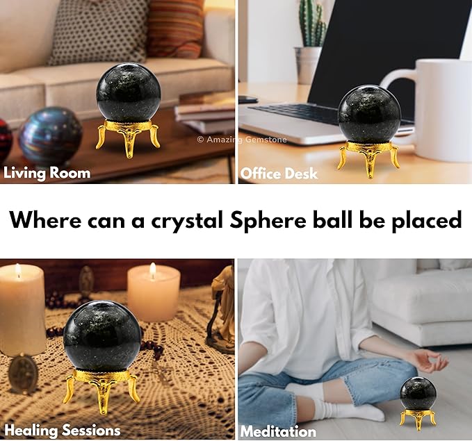 Amazing Gemstone Nuummite Crystal Ball with Stand - 1.5" Inches Crystal Sphere Meditation Balls for Witchcraft and Decorative Balls