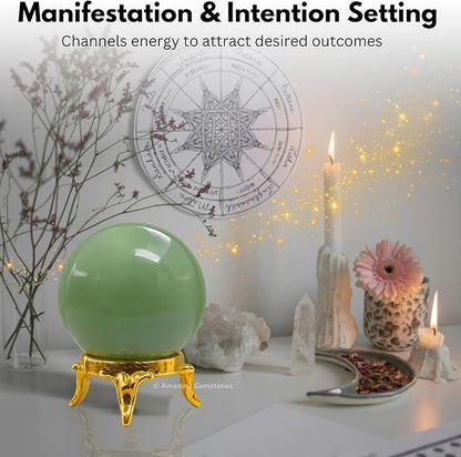 Amazing Gemstone Green Aventurine Crystal Ball with Stand - 1.5 Inches Crystal Sphere Meditation Balls for Witchcraft and Decorative Balls