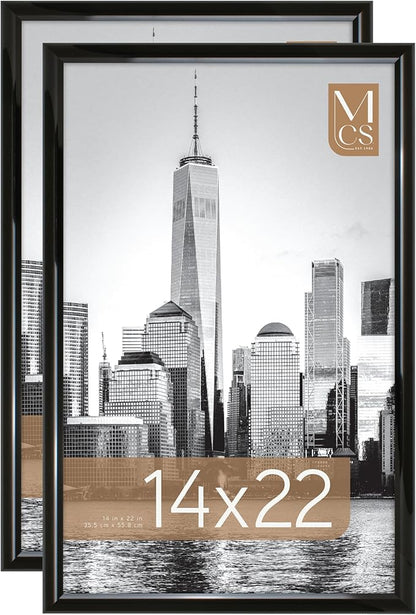 MCS Trendsetter 14x22 Poster Frame Black High-Gloss, Vertical & Horizontal Wall Hanging Large Picture Frame for Photos, Posters & Art Prints (2-Pack)