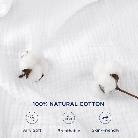 Bedsure 100% Cotton Muslin Throw Blanket Large 50x70 Inches - 4-Layer Breathable and Lightweight Thin Soft Summer Gauze Muslin Blankets for Adults, White, Boho Cotton Throw for Couch