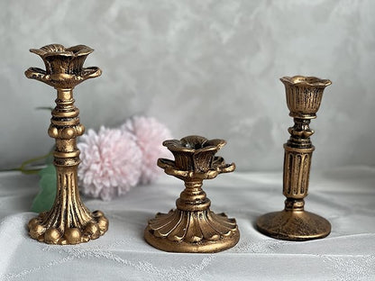 French Nostalgic Floral Resin Candle Holder Antique Bronze/Furniture Decoration/Retro Ornaments Candlestick (Bronze)