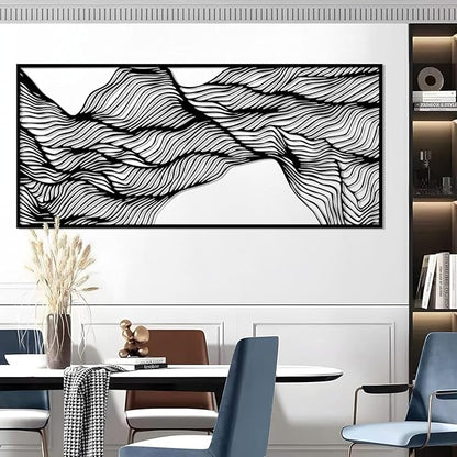 Abstract Lines Metal Wall Decor, Abstract Wavy Lines Metal Wall Art, Large Contemporary Wall Decor, Minimalist Line Wall Art, Modern Geometric Wall Sculpture for Living Room (Silver, 24"x11"/60x27cm)
