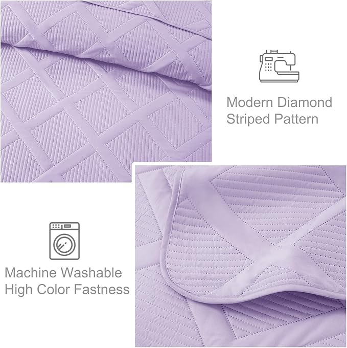 Exclusivo Mezcla King Quilt Set- Lilac Quilts Bedding Set with 2 Pillow Shams, Modern King Bedspread with Striped Pattern, Soft Lightweight Bedspreads Coverlets for All Seasons
