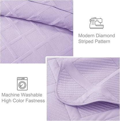 Exclusivo Mezcla King Quilt Set- Lilac Quilts Bedding Set with 2 Pillow Shams, Modern King Bedspread with Striped Pattern, Soft Lightweight Bedspreads Coverlets for All Seasons