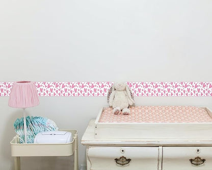 FLFK Pink Heart Wallpaper Border - Peel and Stick Wall Paper, Self Adhesive Removable PVC Borders Sticker, Modern Waterproof Trim for Home Decor, 4" x 240"