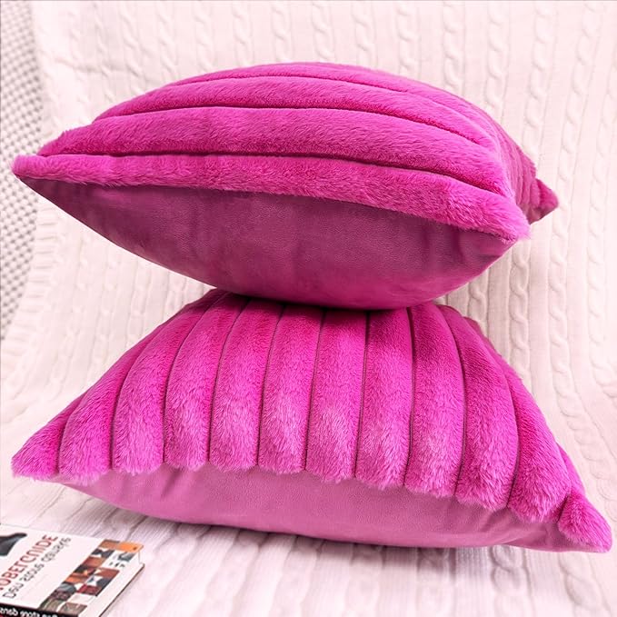 2 Pack 16x16 Pillow Cover Velvet Pillow Covers, Faux Fur Square Throw Pillow Covers for Living Room Decorations Throw Pillow Case, Throw Pillow Cover Cushion Cover for Sofa Bedroom Car, Hot Pink