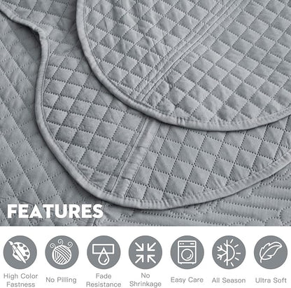 HZ & HY Oversized King Bedspread 128x120 Extra Wide, Ultrasonic Coverlet Bedding Set, Lightweight Thin Comforter, Reversible, 5 Piece, 100% Microfiber, Grey