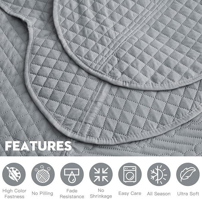 HZ & HY Oversized King Bedspread 138x122 Extra Wide, Ultrasonic Coverlet Bedding Set, Lightweight Thin Comforter, Reversible, 5 Piece, 100% Microfiber, California/Alaskan King, Grey