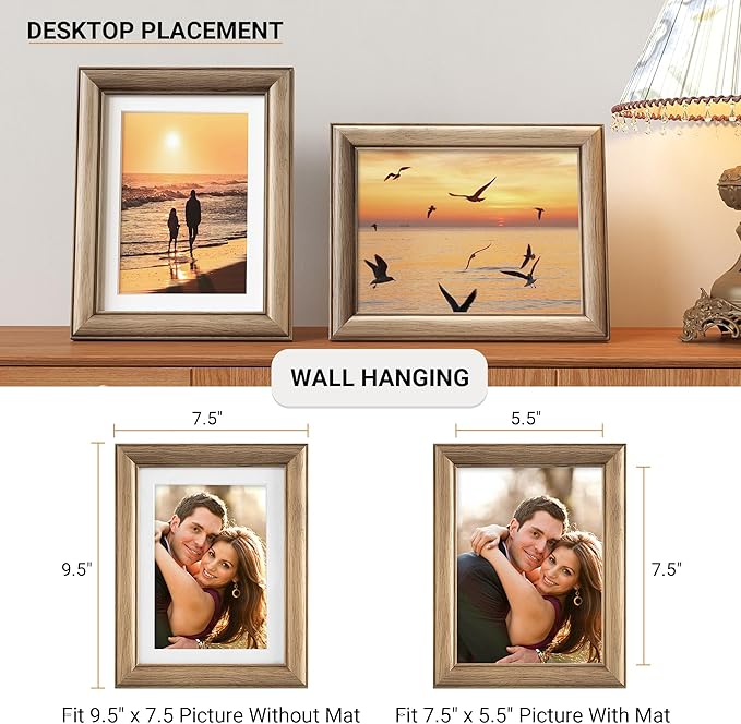 Heimlove 6x8 Picture Frame,6 x 8 Solid White Oak Photo Frame with Tempered Glass,6"x8" Handcrafted Wood Frame Matted to 5x7 Photos for Wall or Tabletop Family picture Display,1 Pack