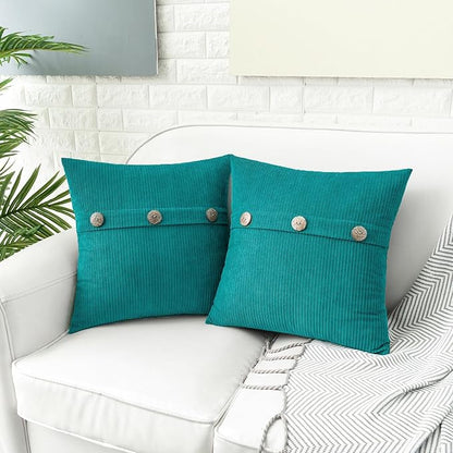 HWY 50 Teal Chenille Throw Pillow Covers 20x20 Inch with Triple Buttons, Soft Farmhouse Accent Decorative Cushion Cases for Couch Sofa Bed Living Room Pack of 2