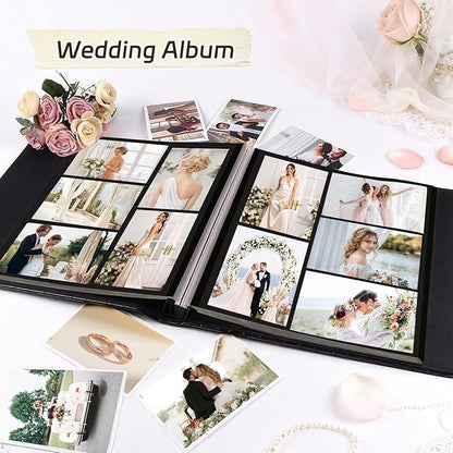 RECUTMS Photo Album 4x6 5x7 8x10 Size Button Grain Leather DIY 60 Pages Scrap Photo Book Baby Picture Album Family Scrapbook Wedding Anniversary Self Adhesive Handmake Scrap Book（Brown）