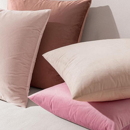 EMEMA Pack of 2 Velvet Pillow Covers Decorative Square Pillowcase Soft Solid Cushion Case for Sofa Bedroom Car 16x16 Inch Bright Pink