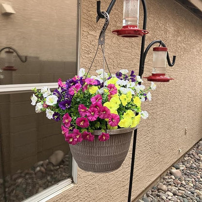 Artificial Fake Flowers Plant for Outdoors, 12 Bundles Faux Morning Glory UV Resistant Look Real Silk Flowers for Outside Planter Front Door Porch Patio Yard Decoration, (Mix 4 Colors)