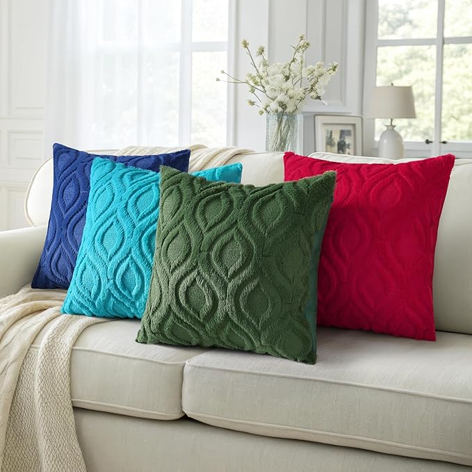 decorUhome Spring Throw Pillow Covers 16x16 Inch Set of 2, Soft Plush Faux Wool Forest Elf Solid Couch Pillow Covers, Accent Farmhouse Neutral Square Pillow Cases for Sofa Bed Living Room