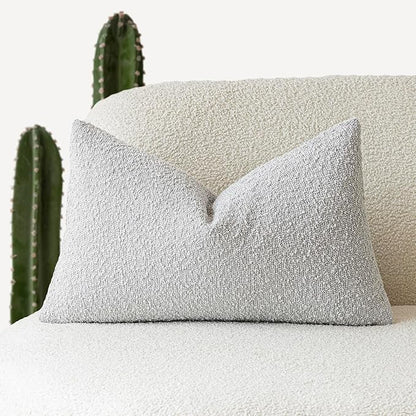 Foindtower Textured Boucle Throw Pillow Covers Accent Solid Lumbar Pillow Cases Cozy Soft Decorative Couch Cushion Case for Chair Sofa Bedroom Living Room Home Decor, 12 x 20 Inch,Light Grey