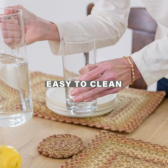 Homespice Harvest Jute Braided Placemats, Warm Country Decor, Set of 4, Multicolor 13x19 Oval Table Mats - Vibrant Colors, Durable, Easy to Clean and Protects Furniture