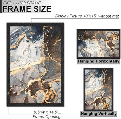 Engineered Wood 10x15 Picture Frame Set of 6, Black Frame for 10 x 15 Inch Picture Poster Photo, Light Weight 10 by 15 Frame with Wood-grain for Wall - 6 Pack/Black/10 x15