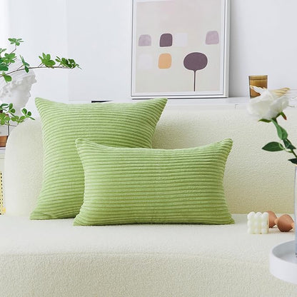 Home Brilliant Throw Pillow Covers 18x18 Set of 2 Super Soft Corduroy Striped Spring Pillow Covers Decor Cushion Covers for Couch Bedroom Decor, 18 x 18 inch, Apple Green