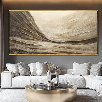 Textured Abstract Wall Decor with Frame Grey and Brown Canvas Art Gold Accents Modern Large Artwork for Bedroom Living Room 29x58 Inch