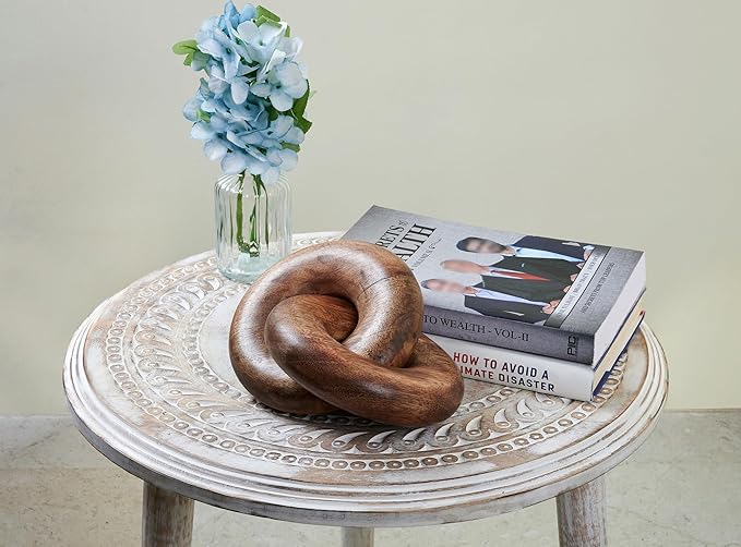 Housewarming Gifts Table Decor 2 Knot Coffee Table Decor Home Console Decor Items Book Shelf Decor Accents Living Room Wood Knot Decor Chain Link Wedding, (Burnt Wood)