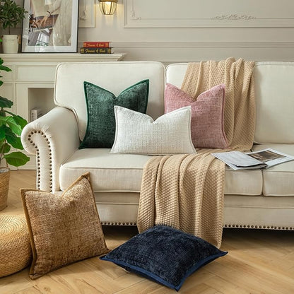 Yaertun Pack of 2 Chenille Textured Decorative Throw Pillow Covers Accent Solid Cushion Cover Soft Cozy Pillow Case with Velvet Back for Couch Sofa Bed Living Room 26x26 Inch Light Brown