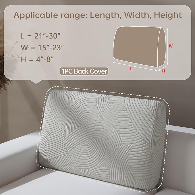 Couch Cushion Covers for Sectional and L Shaped Sofa, Stretch Soft Sofa Covers Washable Wear Resistant Slipcovers Furniture Protector Pet-Friendly (1PC Back Couch Cover, Light Gray)