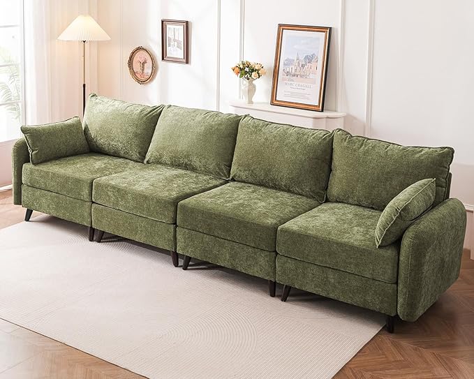 135'' Modular Sectional Sofa with Seats Storage,Oversized 4-Seater Comfy Cloud Couches with Deep Seat,Sectional Couches for Living Room,Apartment,2 Throw Pillow,Chenille,Green