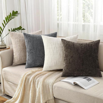 decorUhome Spring Dark Brown Chenille Throw Pillow Covers 16x16 Set of 2 Textured Slubby Couch Pillow Covers Farmhouse Accent Modern Neutral Decorative Pillow Cases for Bed Sofa Living Room