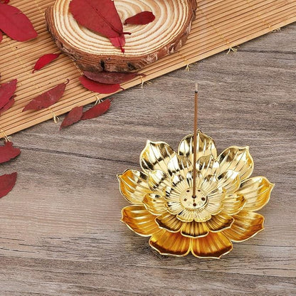 Accmor Zinc Alloy Incense Holder, Lotus Stick Incense Burner, Incense Holder for Stick/Coil/Cone Incense with Ash Catcher, Gold