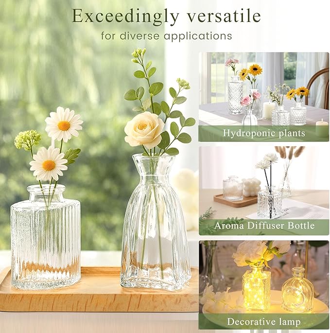 DomeStar 16PCS Glass Bud Vases Set, Small Clear Cylinder Vases for Plant Propagation Station Plant Terrarium, Vintage Clear Bud Vase in Bulk for Rustic Wedding Centerpieces Home Table Flower Decor