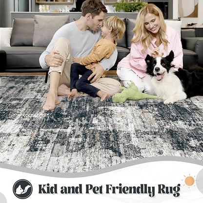 8x10 Area Rugs for Living Room, Washable Modern Abstract Large Area Rug Neutral Soft Non Slip Kids Rug Stain Resistant Indoor Carpet for Bedroom Nursery Dining Room Playroom Office(BlackGrey, 8'x10')