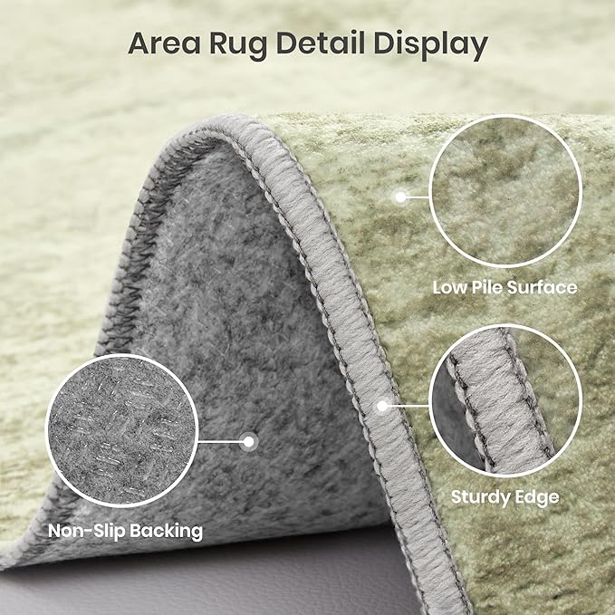 Valenrug Washable Rug 5x7 - Stain Resistant 5x7 Area Rugs for Living Room, Non Slip Backing Printed Rugs for Bedroom, Folable Machine Washable Area Rug (5'x7', Green)