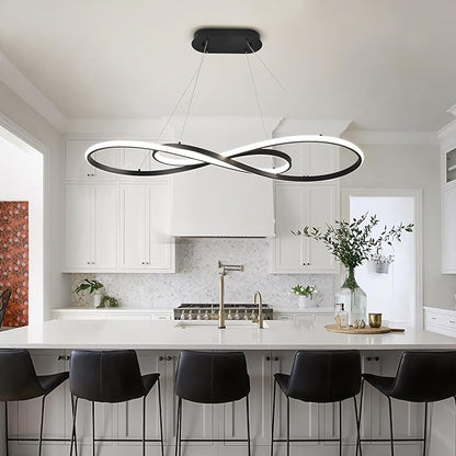 Modern Led Pendant Light, Dimmable Black LED Chandelier for Dining Room Light Fixture Over Table Modern Kitchen Island Lighting, Height Adjustable Ceiling Light
