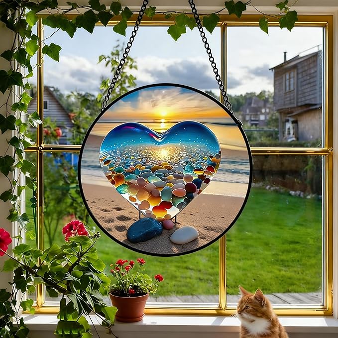 Stained Glass Window Hanging, Gifts Sun Catcher, Sun Catchers Indoor Window, Colorful Glass Panel,Suncatcher Room Decor,Gifts for Grandma Mom Wife,Aunt Birthday Gifts for Women 7.8in