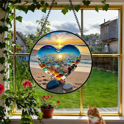 Stained Glass Window Hanging, Gifts Sun Catcher, Sun Catchers Indoor Window, Colorful Glass Panel,Suncatcher Room Decor,Gifts for Grandma Mom Wife,Aunt Birthday Gifts for Women 7.8in