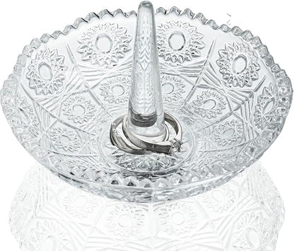 H&D HYALINE & DORA Crystal Ring Holder Dish, Clear Glass Ring Holder for Jewelry,Round Jewelry Holder Tray for Rings Earrings Necklace Organizer