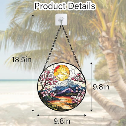 Stained Glass Window Hanging, Sun Blooming Cherry Blossoms Suncatcher Diamond Glass Panel Sun Catchers Decor for Birthday for Women, Men, Wife, Aunt, and Mom 9.8 in