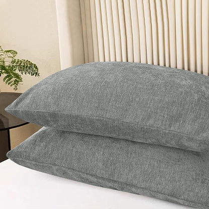 CaliTime Throw Pillow Covers Decorative 20 X 26 Inches Pack of 2 Cozy Chenille Standard Pillow Shams Cases for Couch Sofa Bed Living Room Home Medium Grey