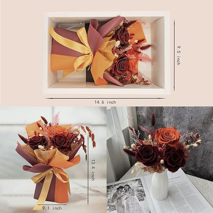 HUACHIPLUS Preserved Rose Bouquets: Fresh Flowers Bouquet- Romantic Gifts for Mom Wife Girlfriend Women-Flowers for Delivery Prime on Valentines Day Anniversary Mothers Day Birthday (Ancora Red)