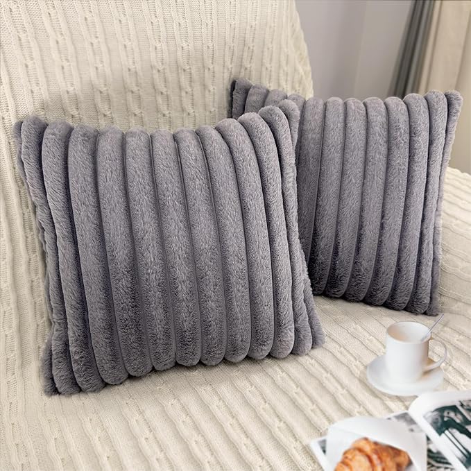 1 Pack 18x18 Pillow Cover Velvet Pillow Covers, Faux Fur Square Throw Pillow Covers for Living Room Decorations Throw Pillow Case, Throw Pillow Cover Cushion Cover for Home Sofa Bedroom Car, Grey