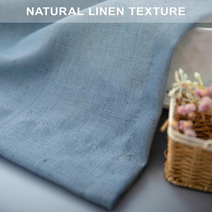 Pitalk Light Blue Wide Curtains for Windows Extra Width 60x90 Inch Long Back Tab Pole Pocket Semi Sheer Light Filter Linen Curtain Blinds for Bedroom Living Room 5 x 7.5 FT 5x7.5 Stone Blue Grey Gray