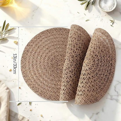 12 Pcs Jute Placemats Boho Braided Woven Table Mats for Dining Table Farmhouse Coasters for Thanksgiving Christmas Party Wedding Events (Classic,13 Inches)