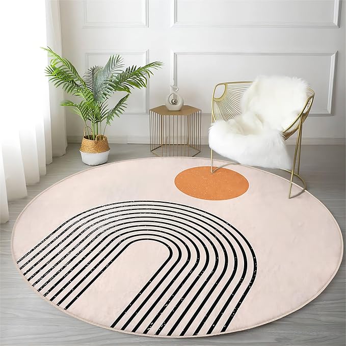 Round Area Rug, 3ft, Abstract Art Medieval Rug, Modern Simple Line Texture Rug, Bohemian Non-Slip Soft and Comfortable Rug, Suitable for Living Room Bedroom Bedside Sofa Children's Room