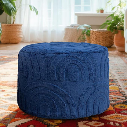 Asuprui Plush Fabric Ottoman Footrest – 20"x14" Soft Foam Pouf with Removable Cover Perfect for Living Room, Bedroom & Dorm(Dark Blue)