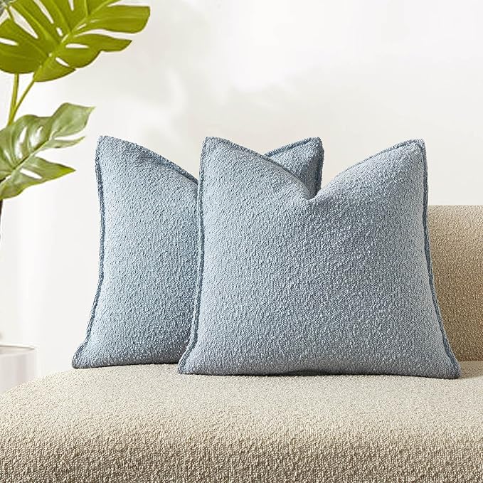 JUSPURBET Light Blue Decorative Pillow Covers 26x26 Set of 2 Throw Pillow Covers for Couch Sofa Bed Cozy Boucle Textured Cushion Covers Cases with Hidden Zipper for Living Room Home Decor