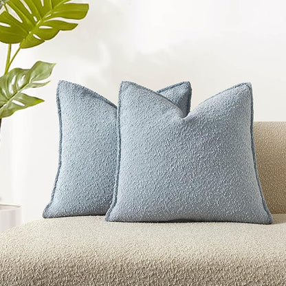 JUSPURBET Light Blue Decorative Pillow Covers 18x18 Set of 2 Throw Pillow Covers for Couch Sofa Bed Cozy Boucle Textured Cushion Covers Cases with Hidden Zipper for Living Room Home Decor